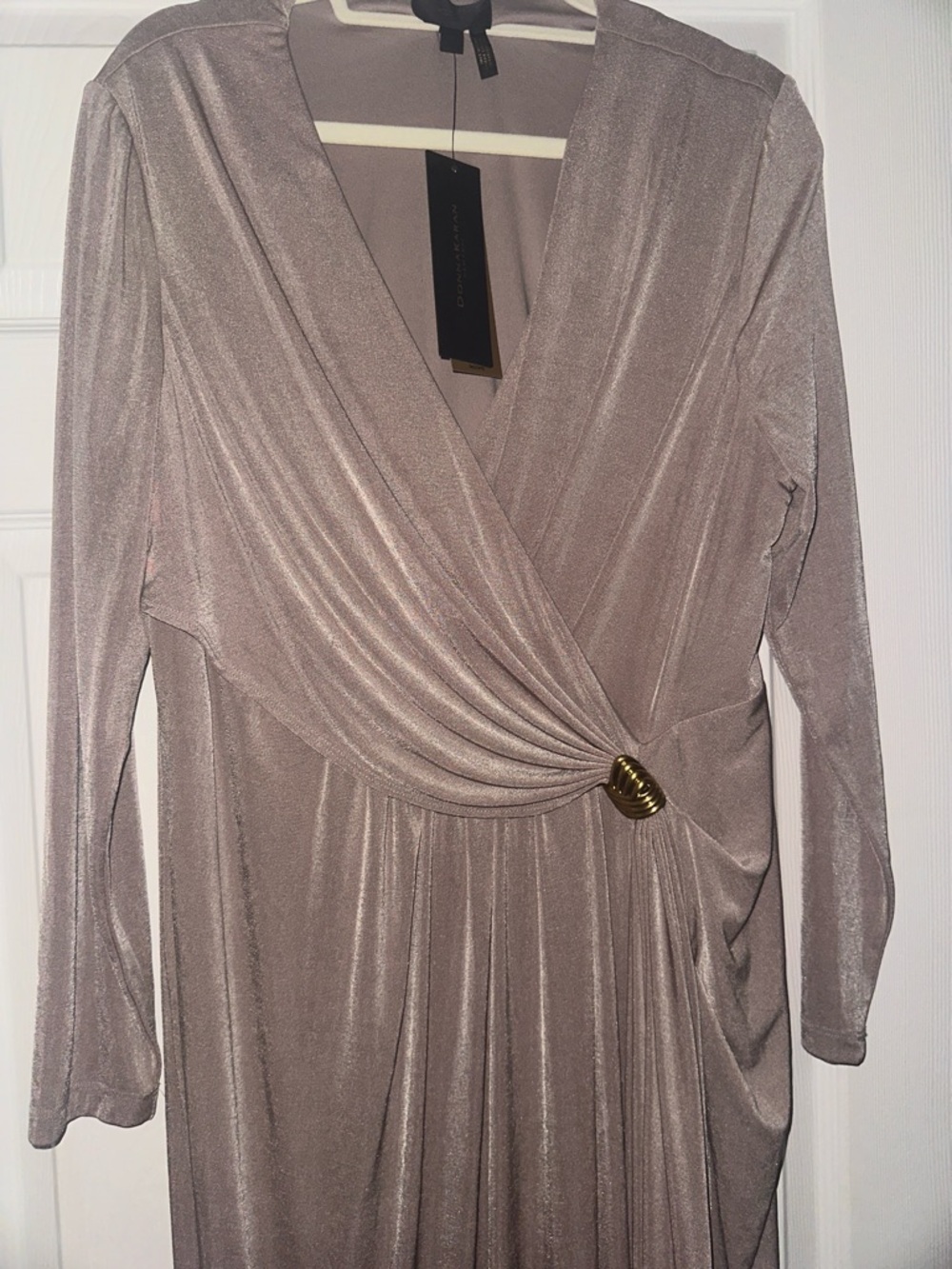 Donna Karan Mauve Wrap Maxi Dress with Gold Accent - Picture 4 of 4